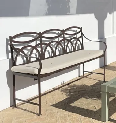 Produktbild von Casa Padrino Luxus Jugendstil Schmiedeeisen Gartenbank Braun / Creme 150 cm