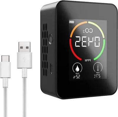 Immagine prodotto di Allarme CO2 per la qualità dell'aria interna - Rilevatore di anidride carbonica con misurazione dell'umidità e della temperatura - Display LCD per casa, ufficio o palestra - nero