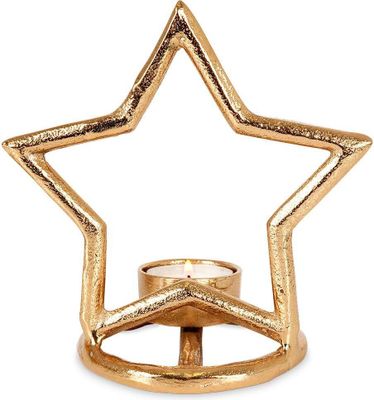 Vilde Teelichthalter Kerzenständer Kerzenhalter Leuchter für Teelichter aus Aluminium Gold Stern 15,5 cm