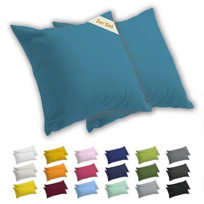 Produktbild von Lavea® 2er Set Kissenbezug 65x65 - 100% Baumwolle Jersey – Weiche Kissenhülle & Kopfkissenbezüge mit YKK-Reißverschluss - Aquamarin