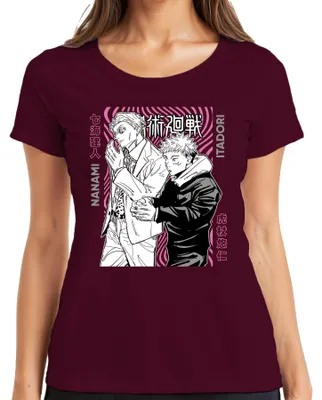 Zdjęcie produktu dla Koszulka damska w stylu retro z motywem anime „Jujutsu Kaisen” – Nanami Itadori, kolor bordowy, rozmiar S