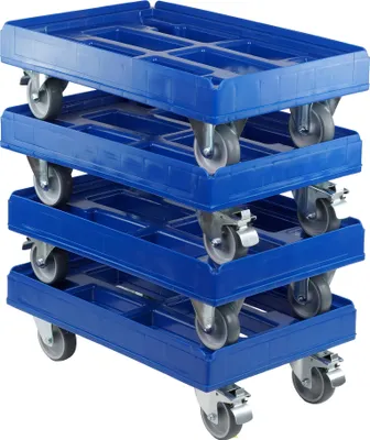 Produktbild von 4 Stück Hygienetransportroller 600 x 400 mm mit 2 Bock- und 2 Bremsrollen in Blau