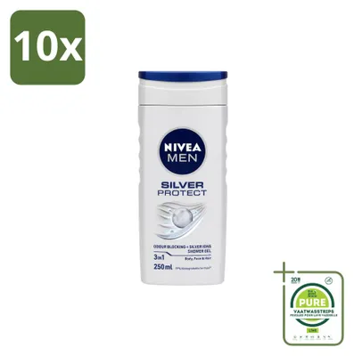 Produktbild von 10 x Nivea Men Silver Protect 3-in-1 Duschgel - 250 ml - Großpackung - 10 Stücke