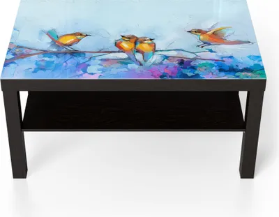 Produktbild von DEQORI Couchtisch 90x55 cm Schwarz 'Vier Vögel auf Ast' Glas Beistelltisch