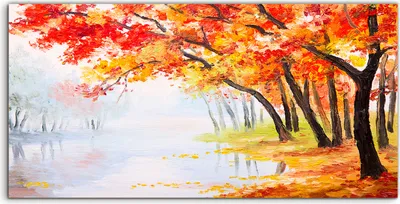 Produktbild von Coloray Glasbild 140x70  Wandbild Glasbilder Landschaft Herbst Bäume Wald Wasser