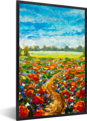 Produktbild von MuchoWow® Gerahmtes Poster Malerei - Ölfarbe - Blumen - Natur 40x60 cm - Poster mit Schwarzem Bilderrahmen Wandposter Rahmen Foto Bilder - Papierdruck - Wandbilder