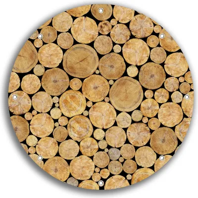Produktbild von Wallario rundes Outdoor-Poster für Garten oder Balkon, Motiv Holzstapel rund, 30 cm Durchmesser