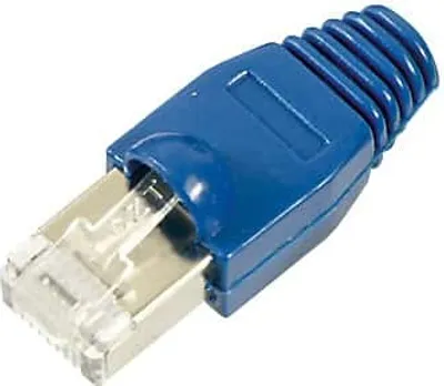 Produktbild von S/CONN maximum connectivity Modularstecker-Netzwerk-Modular Stecker cat.5e cat.6 8polig, 8 Kontakte belegt, geschirmt, vergoldete Kontakte, mit Einführhilfe und Tülle blau (72057-B)