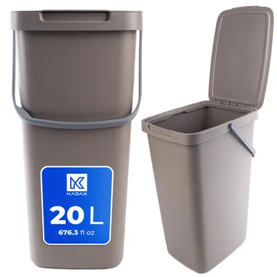 Produktbild von KADAX Abfallbehälter mit Deckel und Griff, Abfalleimer aus Plastik, Mülleimer für die Mülltrennung (Braun, 20L)
