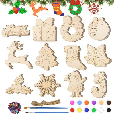 Image de Jeu de décorations de Noël en bois pour enfants, comprenant 60 pièces
