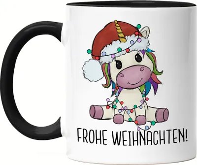 Produktbild von Frohe Weihnachten Tasse Schwarz Geschenkidee Einhorn-Fans Unicorn Süßes Motiv für Weihnachten für Kinder