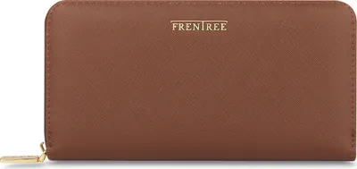 Produktbild von FRENTREE® Damen Geldbörse groß mit RFID-Schutz, 100% , elegantes Portemonnaie mit Handyfach - Herbstbraun