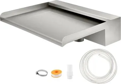Obrázek produktu pro Fontána s vodopádem - 30 cm - nerezová ocel - bazénová fontána - s připojovací hadicovou svorkou - teflonová páska