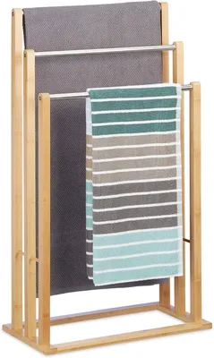 Immagine prodotto di Portasciugamani in bambù - 3 barre - Per il bagno - Autoportante - Portasciugamani 84 x 48 x 26 cm - Naturale