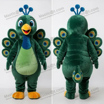Produktbild von Smaragdgrünes MASTICOT Pfauen-Maskottchen mit breiten Schultern