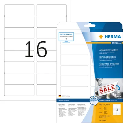 Produktbild von Etiketten weiß Movables/ablösbar 88,9x33,8mm Special A4 VE=32x400 St