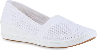 Produktbild von VAN HILL Damen Keilslipper Keilabsatz Bequem Strick Freizeit Slip On Schuhe 841597, Farbe: Weiß, Größe: 37