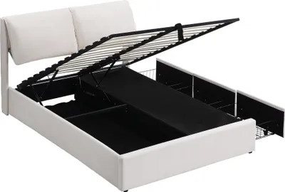 Produktbild von STILVORA Polsterbett 140x200cm Stauraumbett mit drei Schubladen,Doppelbett mit Kopfteil&mit Bettkasten Stauraum,Weiß(Ohne Matratze)