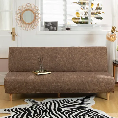 Produktbild von Stretch Armless Futonbezüge Futon Couchbezüge Schonbezug Möbelschutzbezüge mit elastischem Boden, weicher, dicker Jacquard, waschbar,Leinen hellbraun