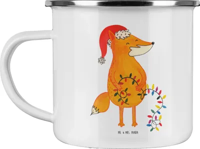 Produktbild von Mr. & Mrs. Panda Teetasse Fuchs Weihnachten - Weiß - Geschenk, Emaille Tasse, Weihnachtszeit, Haferl, Becher, metallbecher, Pott, Winter, Heiligabend, Füchse
