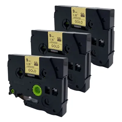 Produktbild von DULA Etikettenband - Kompatibel mit Brother P-Touch Tze-821 - 3 Stück - Schwarz auf gold - 9mm x 8m