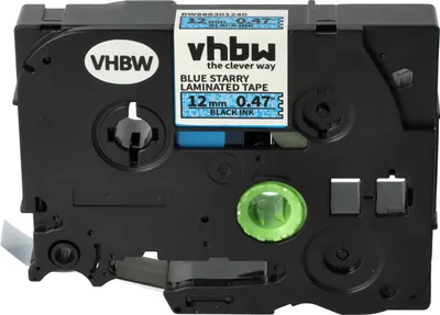 Produktbild von vhbw Schriftband-Kassette kompatibel mit Brother PT 9400, 9200, 9200PC, 9200DX, 9500 Etiketten-Drucker 8m x 12mm Schwarz auf Blau (Glitter), Laminiert