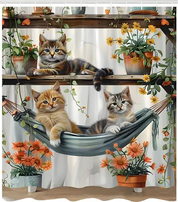 Produktbild von Design-Multifunktionsvorhang 180 x 180 cm – Kätzchen in Blumen