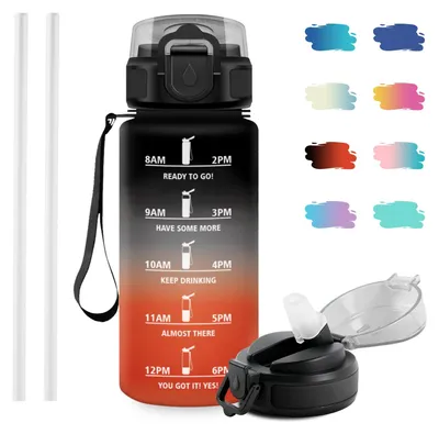 Produktbild von JAPORIA Trinkflasche 500ml, Sport Wasserflasche mit Strohhalm, Kohlensäure Geeignet, Motivierende Trinkflasche mit Zeitmarkierung, Auslaufsicher Wasse