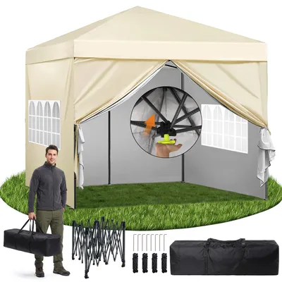 Produktbild von Pavillon 3x3m Faltpavillon Wasserdicht Stabil Winterfest, Pop Up pavillon mit seitenwänden, Verstellbare Höhe, Metallrahmen, Partyzelt Pavillion Klappbar für Camping Garten Festival Party