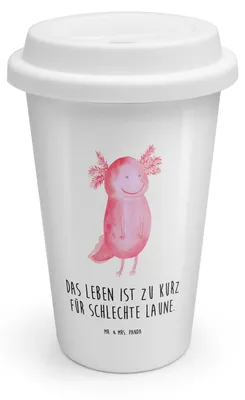 Produktbild von Mr. & Mrs. Panda Thermobecher To Go Axolotl Glücklich - Weiß - Geschenk, Thermokaffeebecher, Coffee Becher, ToGo Kaffeebecher, Gute Laune, Motivationsspruch, gut Gelaunt