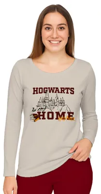 Produktbild von Harry Potter Schlafanzug für Damen - Hogwarts is my Home Pyjama Set Langarm Oberteil mit Hose Beige/Rot L
