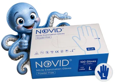 Zdjęcie produktu dla Rękawiczki Jednorazowe Novid Nitryl Niebieski Rozmiar L 100 Szt. Opakowanie