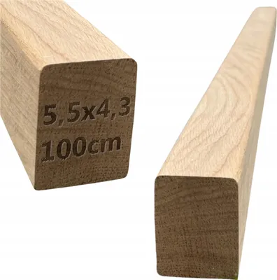 Two wooden beams are shown, one with dimensions etched into it.