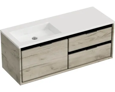 Produktbild von Sanox Badmöbel-Set Loft BxHxT 120,5 x 47 x 45,5 cm Frontfarbe craft oak mit Waschtisch Mineralguss weiß Griff chrom 8474