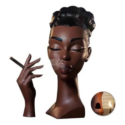 Produktbild von Europäische Kunst Resin Skulptur, Schwarze Frauenkopf Räuchergefäß, 25cm Große Kopf-Räucherstäbchenhalter, Büro- und Wohnzimmer-Deko