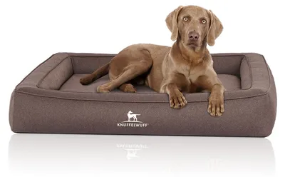 Immagine prodotto di Cuccia ortopedica per cani Knuffelwuff in velluto con personaggi intrecciati a mano XXXL grigio-marrone