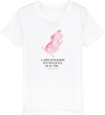 Produktbild von Mr. & Mrs. Panda Organic Kinder T-Shirt Axolotl Tanzen 9-11 Jahre (134/146) - Weiß - Geschenk, Schwanzlurch, Shirts für, gut Gelaunt, Teenager, Sterne, Kindershirt, Shirt