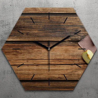 Produktbild von Uhr hexagonal 40 cm Glas Geräuschlos schwarze Zeiger - Apfelkuchen Kuchen