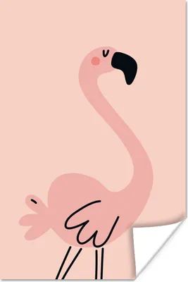 Produktbild von MuchoWow® Poster Illustration eines rosa Flamingos auf einem rosa Hintergrund 120x180 cm - Kunstposter