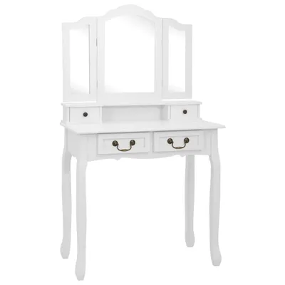 Produktbild von “2026 Moderne“Schminktisch-Set mit Hocker Weiß 80x69x141cm Paulowniaholz - Schminktische - Designermöbel 1767935