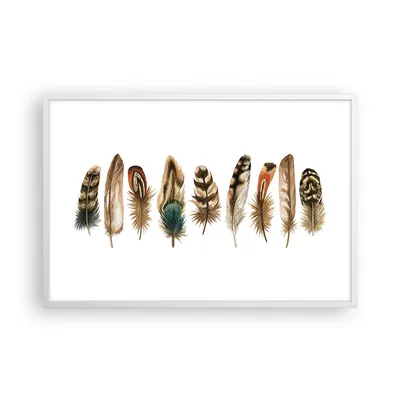 Produktbild von Gerahmtes Poster - Weißer Rahmen - Weiß Hintergrund Federn - 91,5x61 cm - Wand Bild - Wanddeko - Wandbilder - Kunstposter - Wandposter - Bilderrahmen - Bilder - Kunstdruck - P2WAA91x61-4419