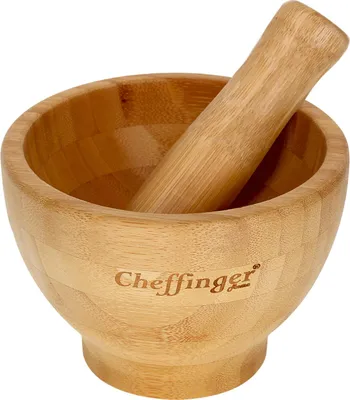 Produktbild von Cheffinger, Mörser und Stößel Bambus Natur für Gewürze Knoblauch Kräuter, Hellbraun