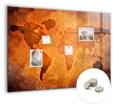 Produktbild von Dekorative Magnettafel 100x70 cm - Magnetwand - für Fotos, Karten und Notizen - Fotowand - Memoboard - Magnetpinnwand - Wanddekoration - Große Weltkarte