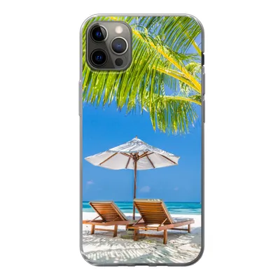 Produktbild von MuchoWow® Handyhülle Schutzhülle Hülle für iPhone 12 Pro Max Palme - Strandkorb - Sonnenschirm Silikon Softcase Handy Hülle - Hartschale
