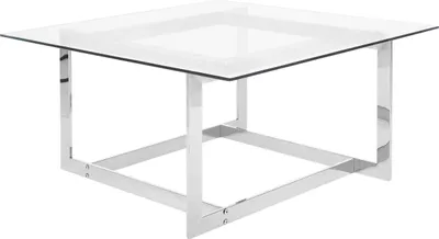 Zdjęcie produktu dla BELIANI Stolik kawowy do salonu srebrny przeźroczysty szklany blat metalowa połyskująca rama 80 x 80 x 40 cm glamour design