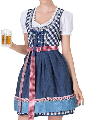 Produktbild von Traditionelles blaues Midi Dirndl Kleid für Damen 3-teiliges Trachten-Set