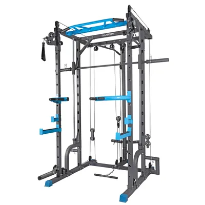 Produktbild von THUNDER® | SLIDE | Smith Machine | Trainingsstation | Klimmzug | Kabelzug | Die Tragfähigkeit 250 kg | 232 cm Höhe | Power Cage | schwarz/blau
