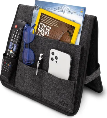 Produktbild von VILSTO Filz Betttasche Bettablage zum Einhängen, Schreibtisch Organizer, Bett Organizer, Hänge Organizer, Sofa Armlehne Organizer, Hängetasche Hochbett, Boxspringbett Organizer, Dunkelgrau