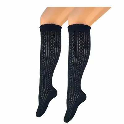 Produktbild von edle lange Damen Trachten Kniestrümpfe Dirndlstrümpfe Trachtenstrümpfe Häckellook schwarz - handgekettelte Spitze – Hochzeit Oktoberfest Trachtenfest