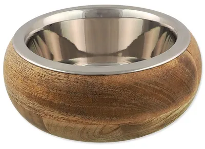 Immagine prodotto di Ciotola per cani Miska Dog Fantasy, acciaio inossidabile con base in legno, forma arrotondata, capacità 840 ml
